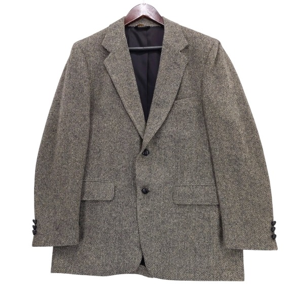 Vintage Other - Vintage Herringbone Blazer‎ Mens Size L Gray Brown Wool Tweed Sport Coat